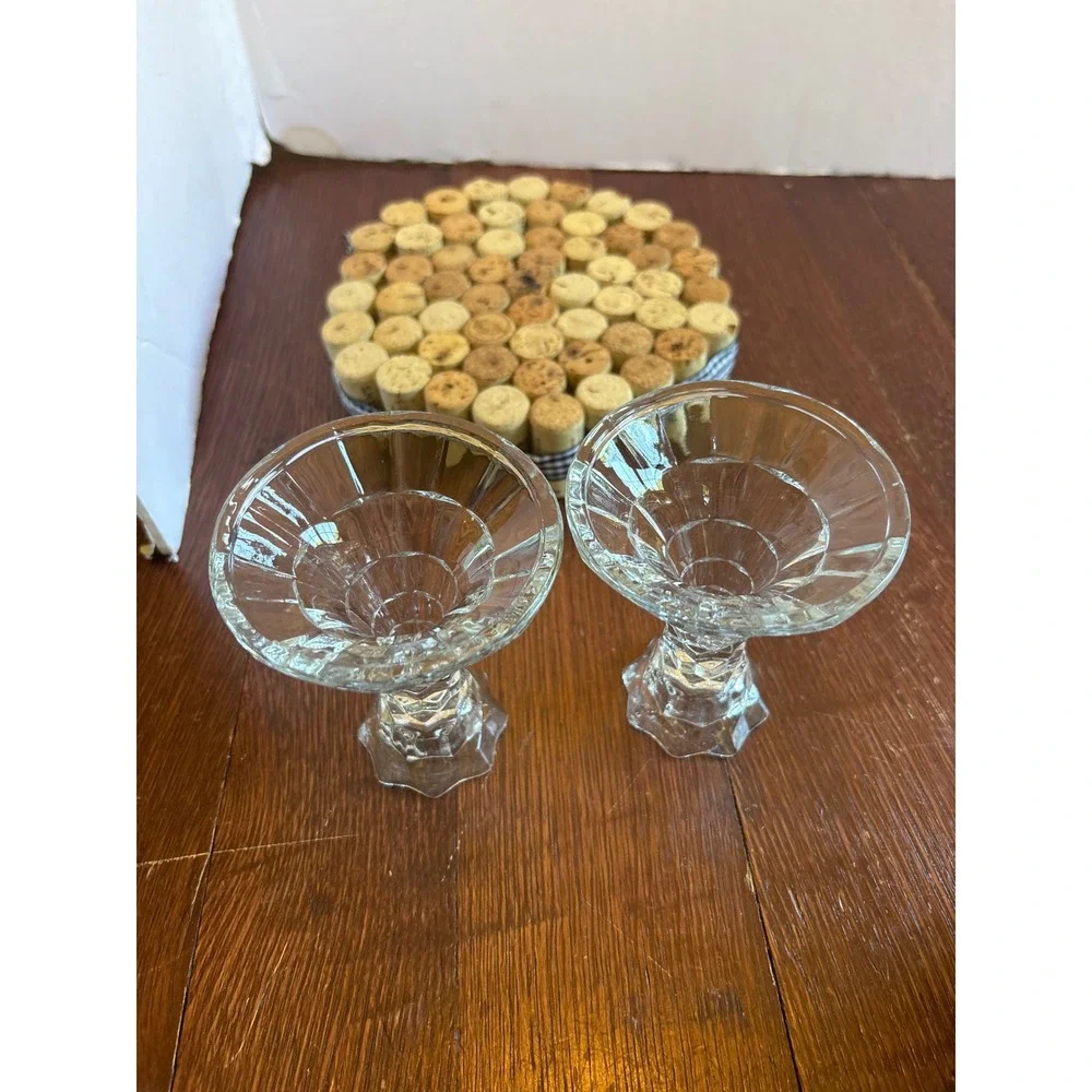 Homco Clear Pressed Glass Candlestick Holders Pair Vintage Faceted Taper 4 Inch